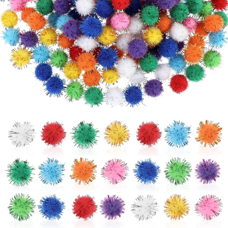 Tyqour 250 Pcs Mini Pompoms for Crafts Small Pom Pom Balls Craft Bulk Glitter Fuzzy Pompom Puff Balls for DIY Arts, Crafts Projects, Home Decorations, Summer Holiday Party, Fuzzy Ball to Glue on - Image 1